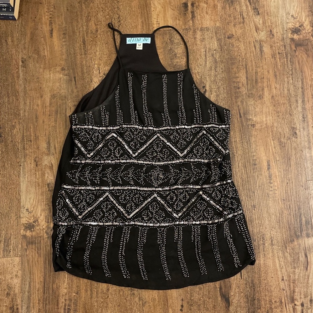 Black sequined halter blouse. Size medium